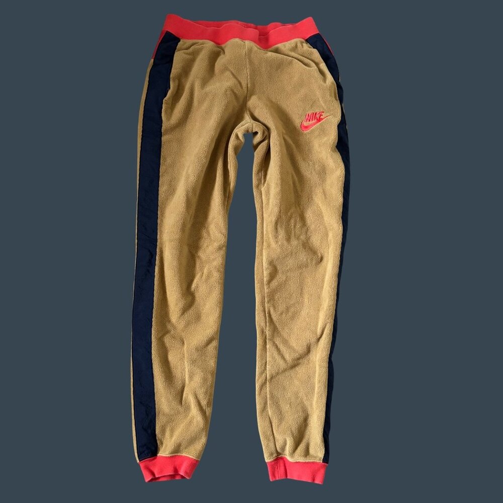 Nike Kids Yellow & Red Fleece Jogger Sweatpants With Navy Side Stripes